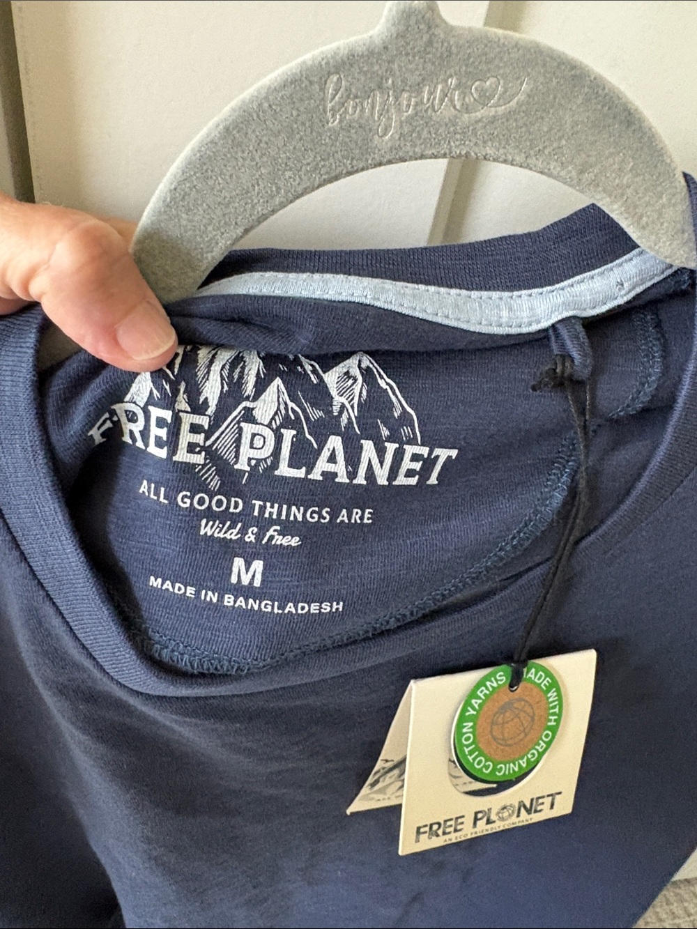 NWT Free Planet Men’s Navy Short Sleeve Organic Cotton Crew Tee -Size Medium - Picture 2 of 8